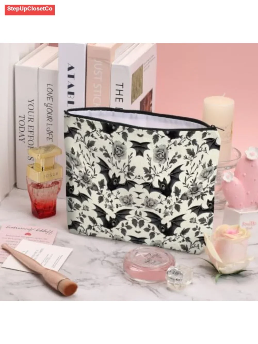Canvas Makeup Bag Large Capacity Travel Pouch Zipper Closure with Lining